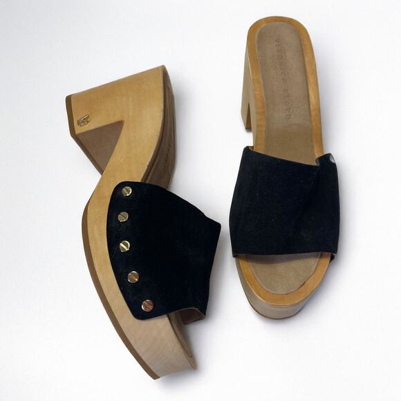 VERONICA BEARD NWOT Hannalee Suede Clog Platform Sandals in Black Size 8 - Picture 1 of 14